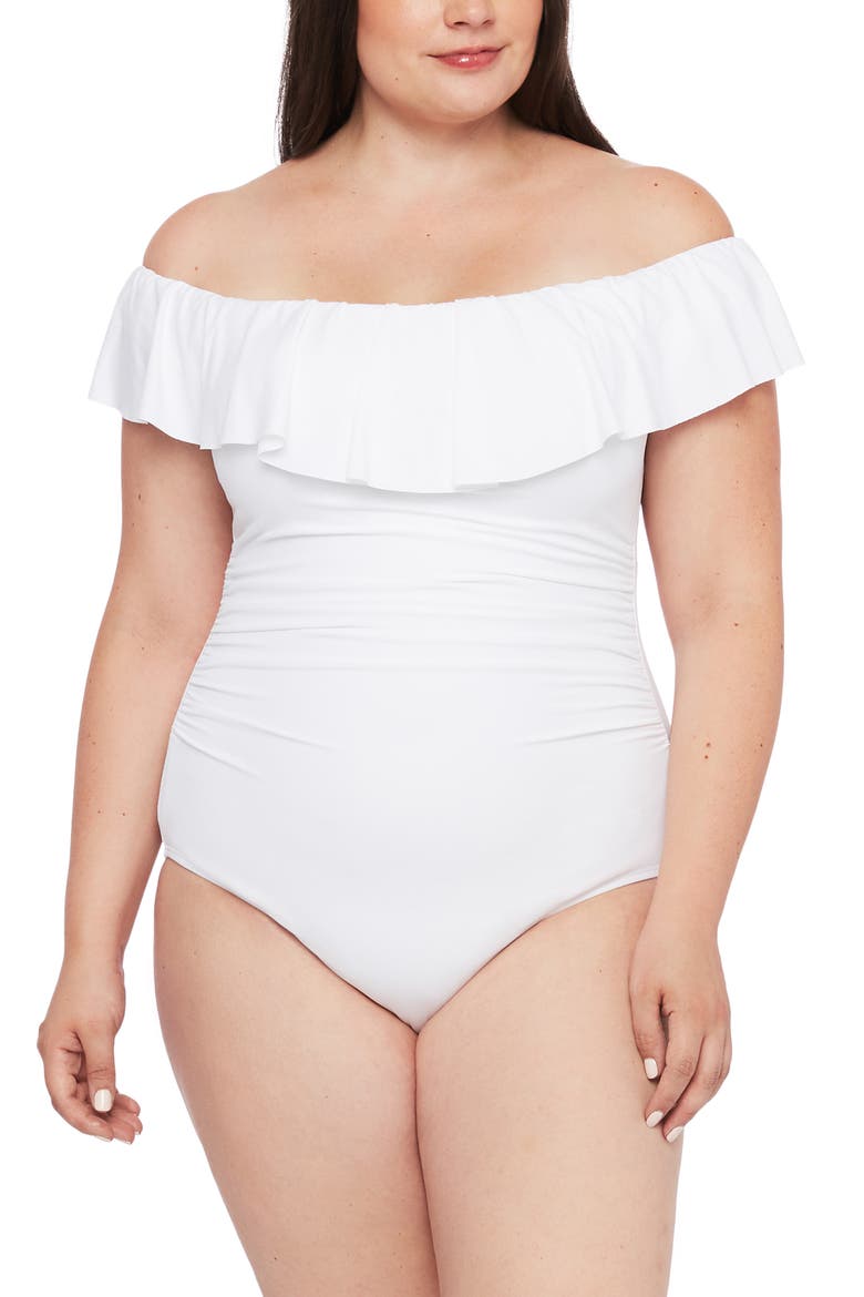 Off the Shoulder One-Piece Swimsuit, Main, color, WHITE