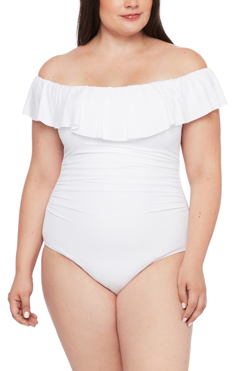 La Blanca Off the Shoulder One-Piece Swimsuit, Main, color, 