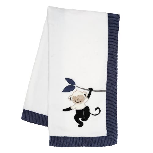 Lambs & Ivy Jungle Party Monkey Soft Fleece Baby Blanket In White