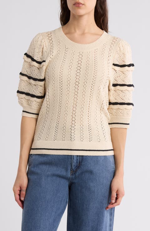 Pointelle Scalloped Sweater