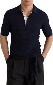 Reiss Era Basket Weave Knit Polo Sweater