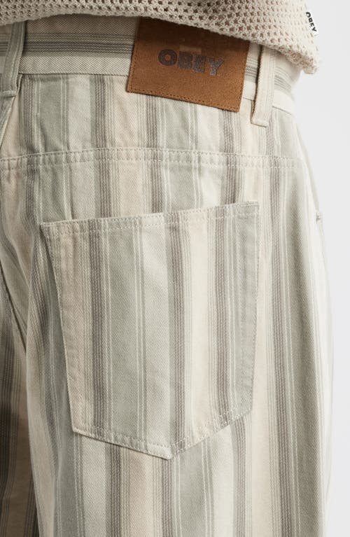 Obey Baja Stripe Baggy Denim Shorts In Neutral