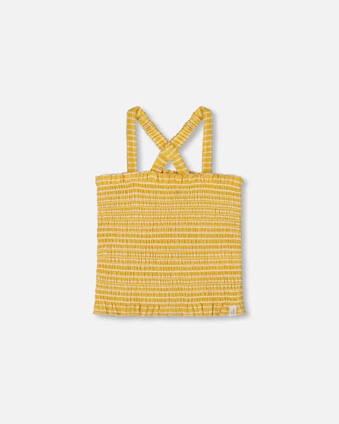 Little Girl's Smocked Tank Top Pale Yellow And White