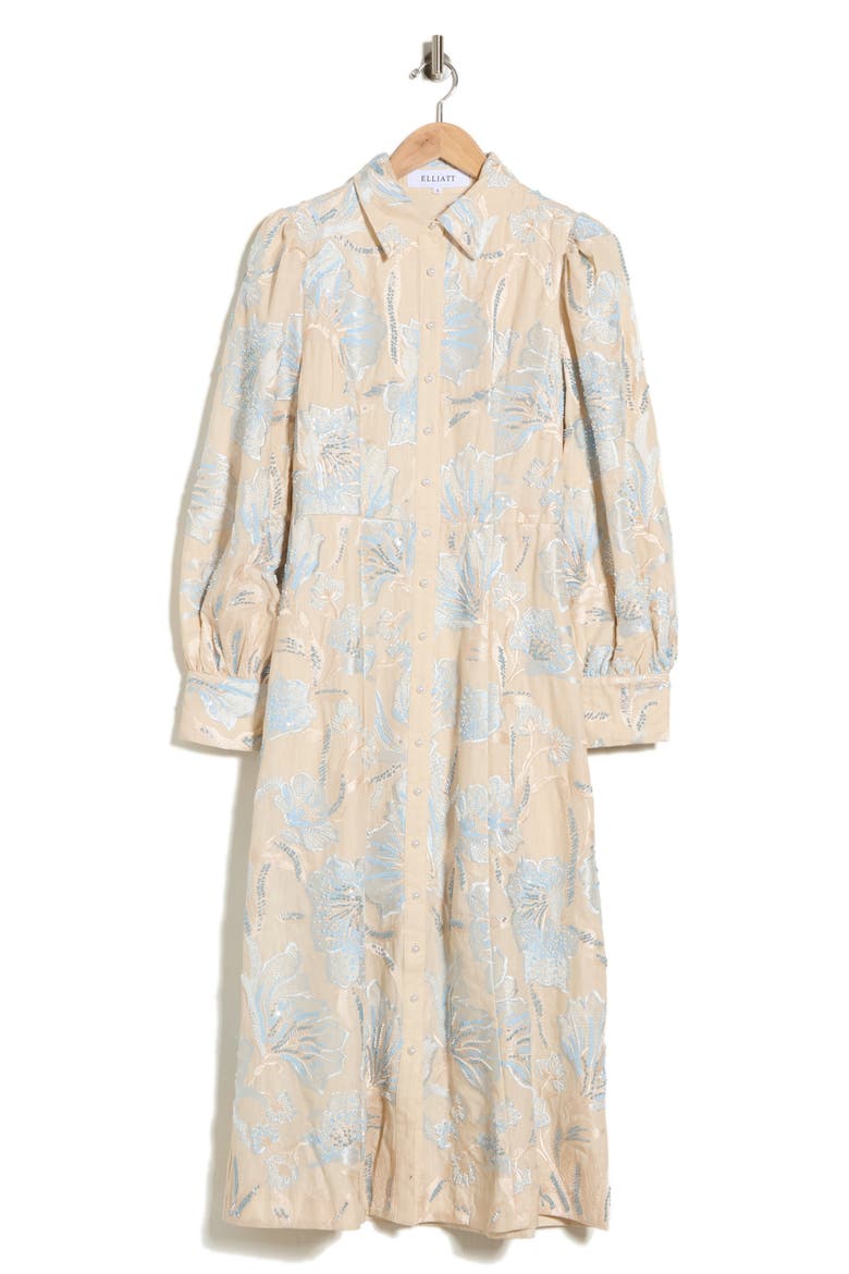 Nia Cotton & Linen Long Sleeve Shirtdress, Main, color, SAND BLUE