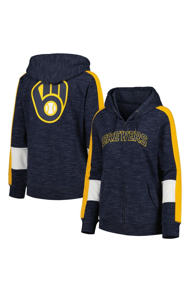 New Era Women's New Era Navy Milwaukee Brewers Colorblock Full-Zip Hoodie, Main, color, 