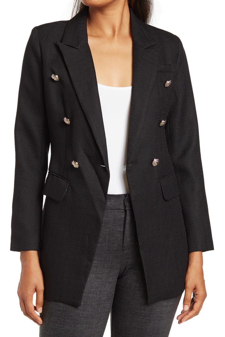 Princess Polly Textured Blazer, Main, color, BLACK