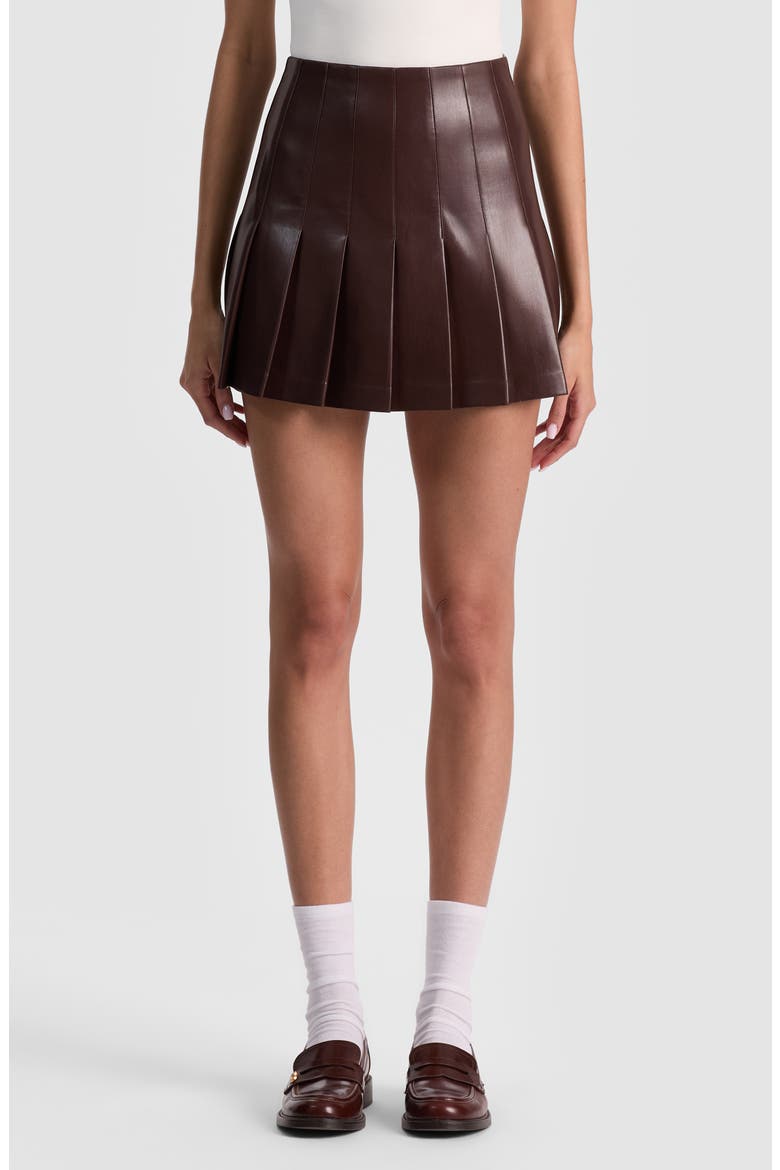 Carter Pleated Faux Leather Miniskirt, Main, color, DARK CHOCOLATE