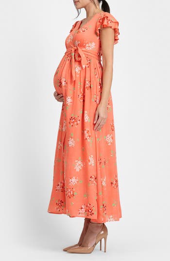Seraphine Flutter Sleeve Faux Wrap Maternity Dress Nordstrom