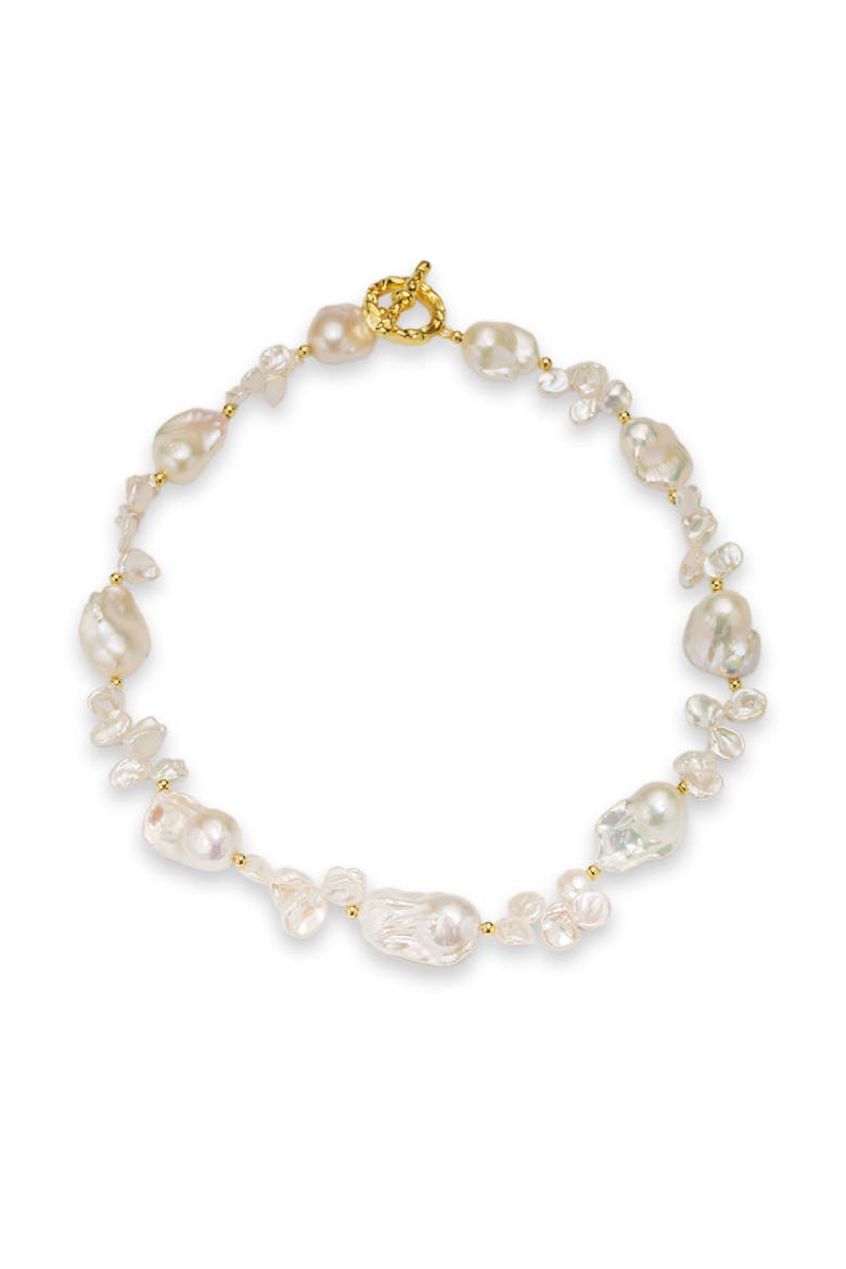 Natasha Freshwater Petal & Baroque Pearl Beaded Necklace, Main, color, Gold
