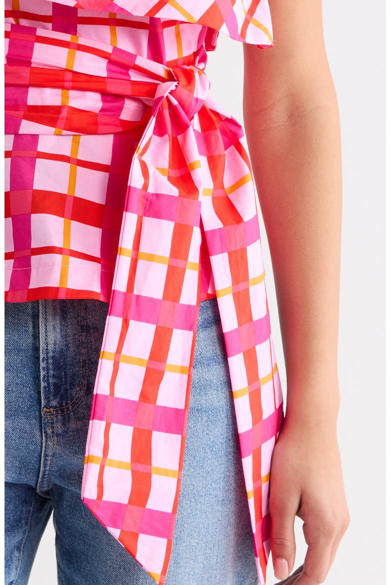 Darvy Plaid One-Shoulder Cotton Top, Alternate, color, PINKS-ORANGE
