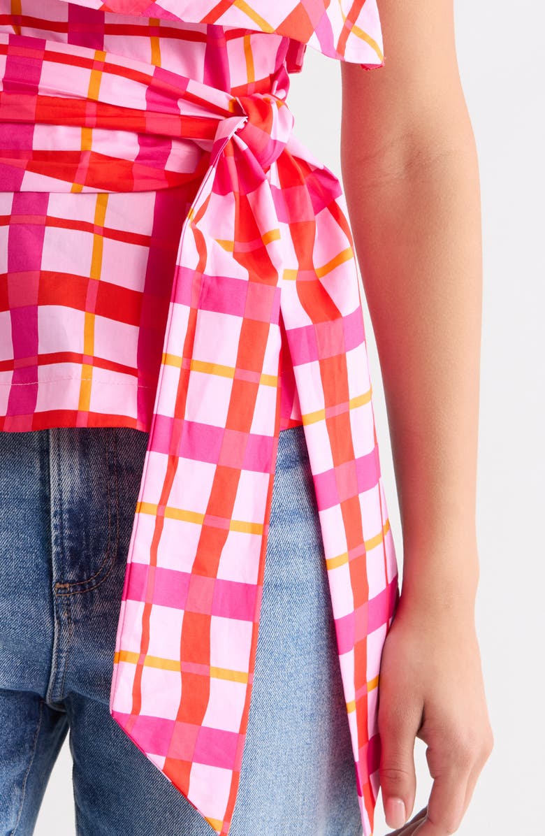 SUGARLIPS Darvy Plaid One-Shoulder Cotton Top, Alternate, color, Pinks-Orange