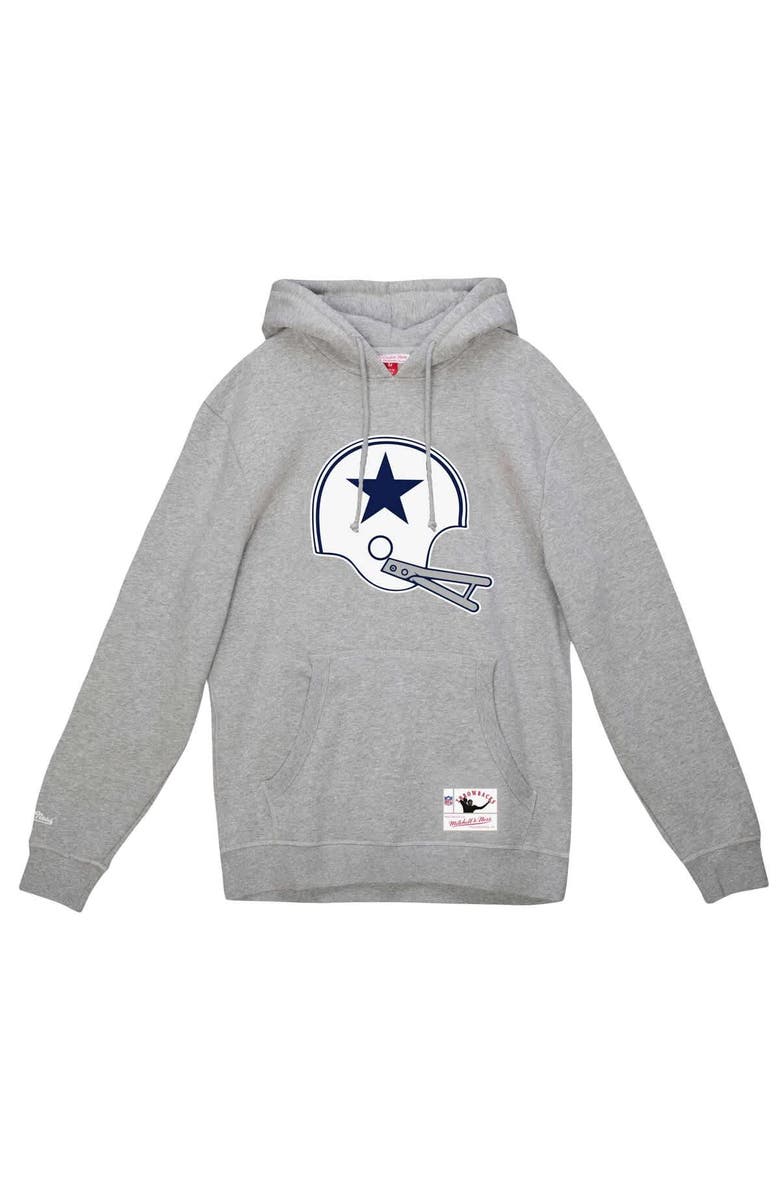 Mitchell & Ness Men's Mitchell & Ness Heather Gray Dallas Cowboys Helmet Logo Vintage Pullover Hoodie, Alternate, color, 