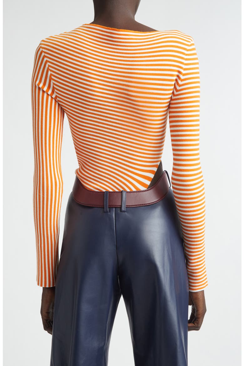 Stripe Long Sleeve Bodysuit, Alternate, color, WHITE/ ORANGE
