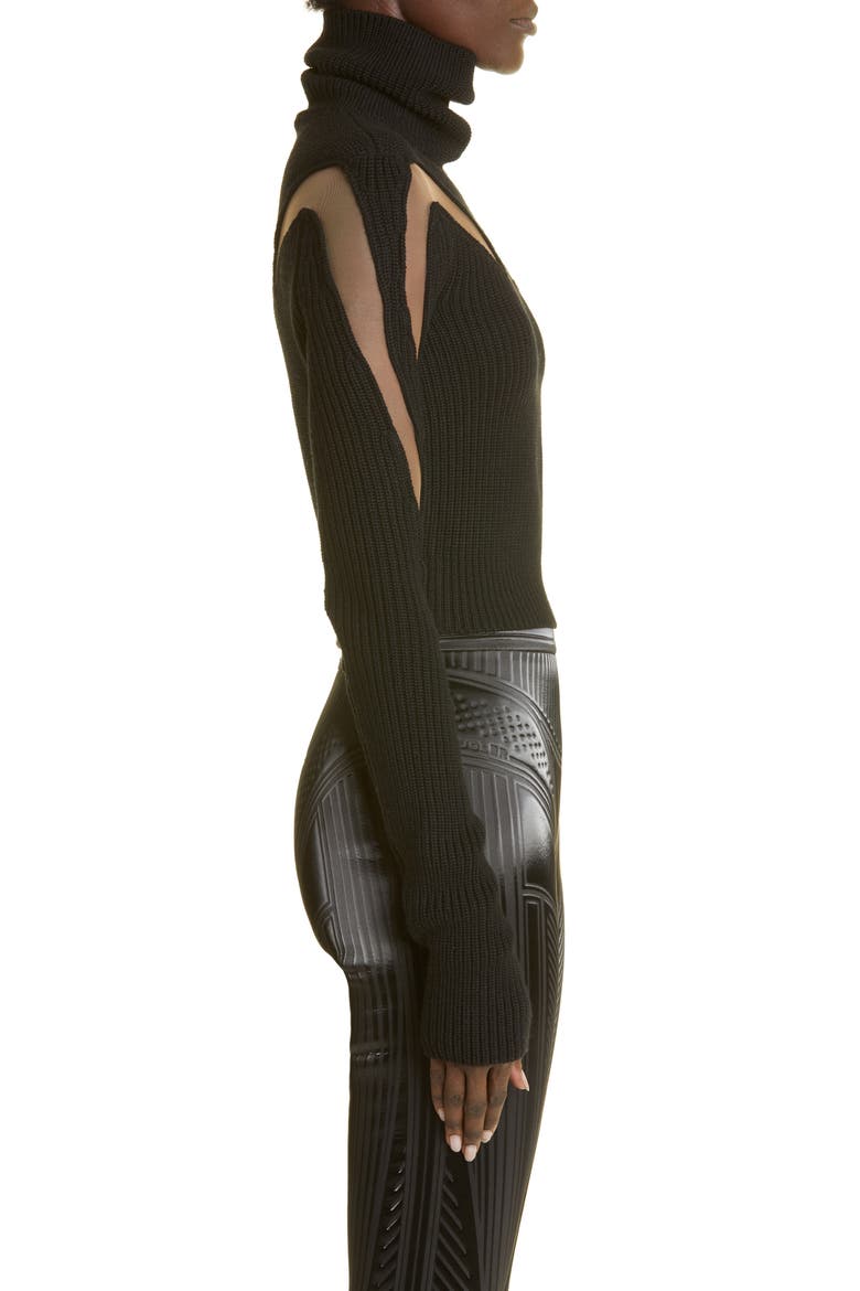 Harmony Crop Illusion Panel Wool Blend Rib Sweater, Alternate, color, BEIGE/BLACK
