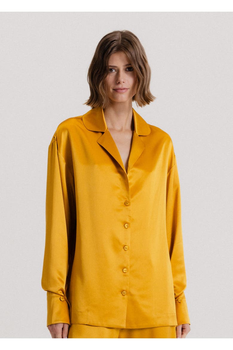 Silk Button Up Shirt, Main, color, Gold