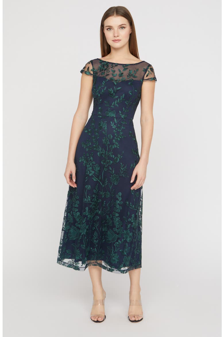 Meredith Floral Embroidery A-Line Dress, Alternate, color, NAVY/ GREEN