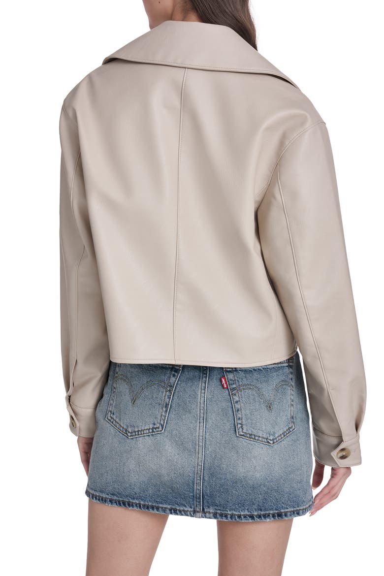 Double Breasted Faux Leather Crop Trench Coat, Alternate, color, CHATEAU GREY