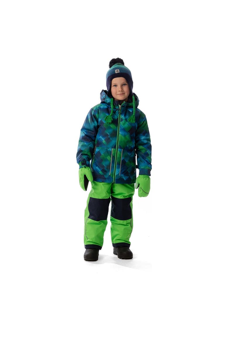 Checkered Lightweight Jacket & Foot Strap Pants Two Piece Snowsuit, Alternate, color, Blue and Green Checkered Print