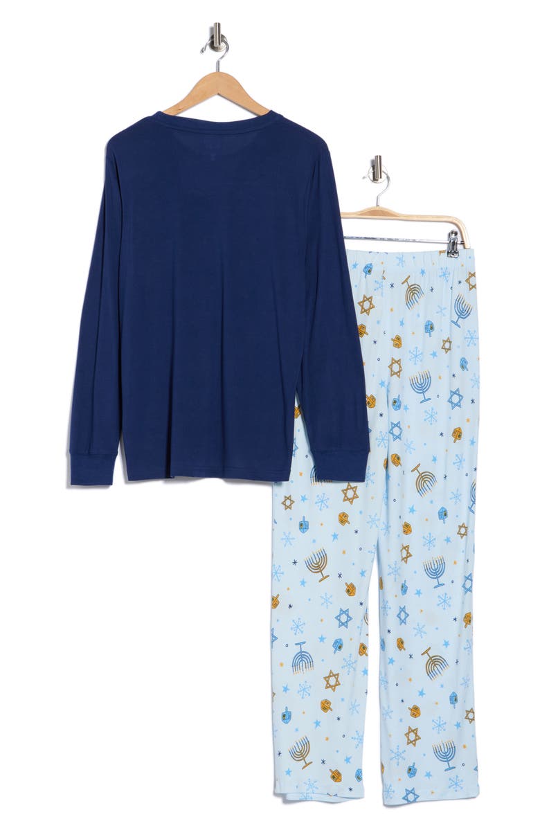 JACLYN Dad Matching Family Hanukkah Print Shirt & Pants Pajamas, Alternate, color, Nautical Navy