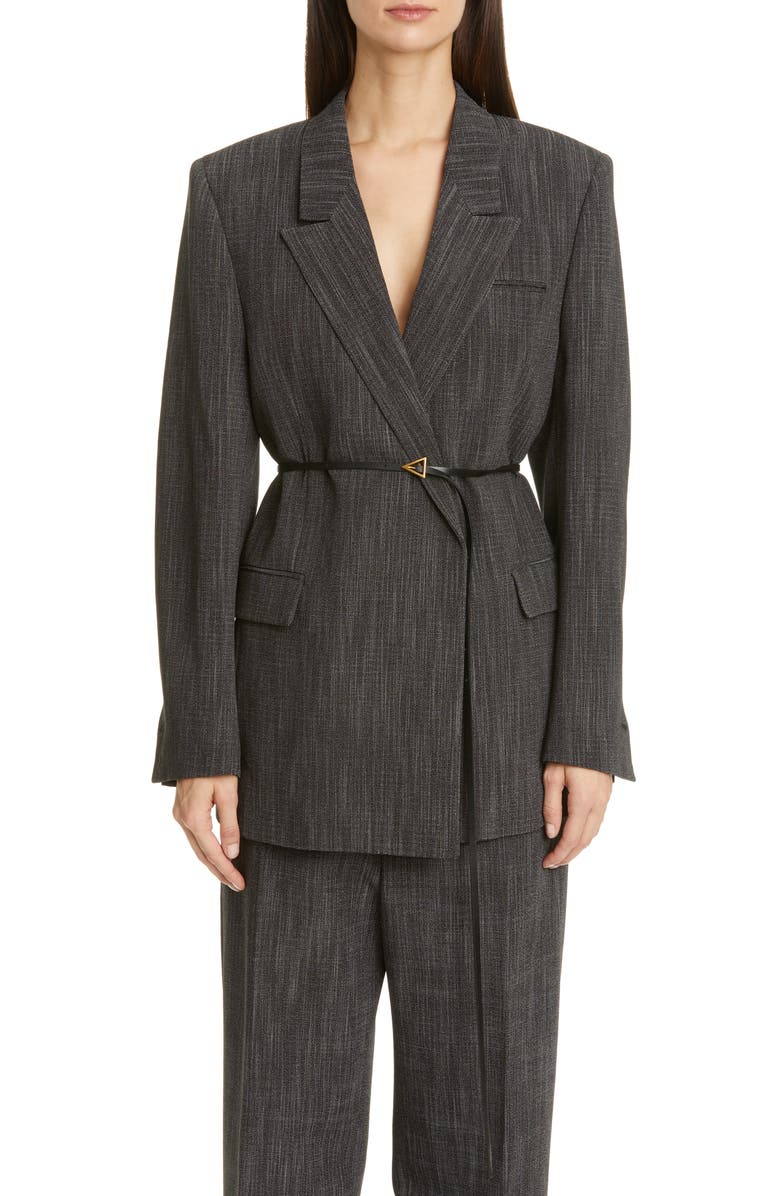Bottega Veneta Belted Wool Blend Blazer, Main, color,