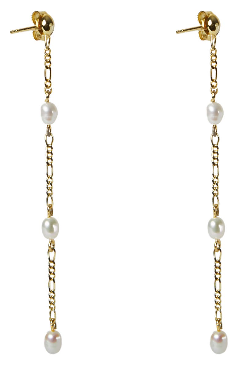 Argento Vivo Sterling Silver Freshwater Pearl Station Drop Earrings, Main, color, Gold