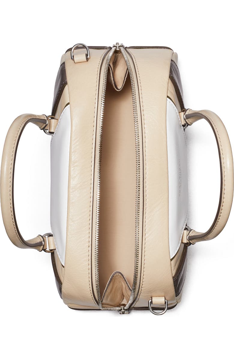 Tory Burch Small Moto Quilt Leather Bowler Top Handle Bag, Alternate, color, Beige Multi