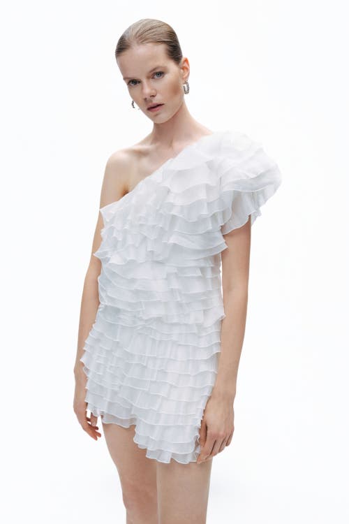 Nocturne Mini Dress With Layered Ruffle Details In White