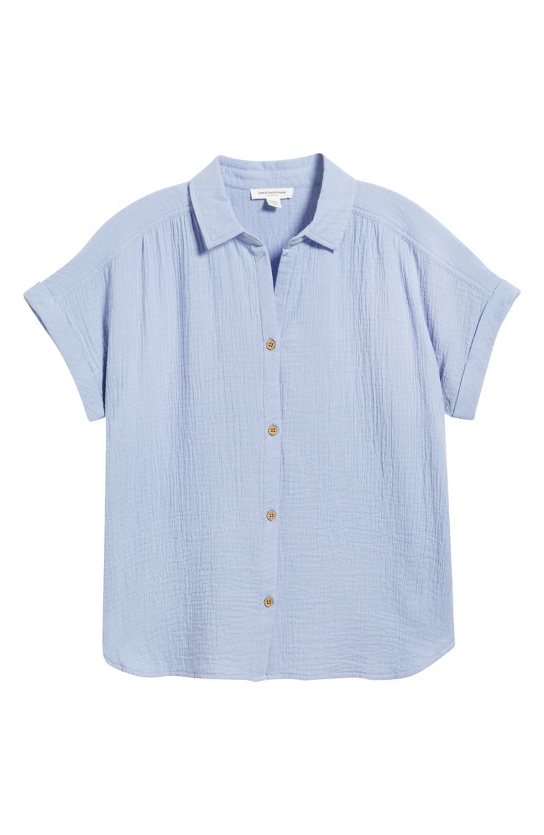 beachlunchlounge Dawson Short Sleeve Cotton Button-Up Shirt, Alternate, color, Light Denim
