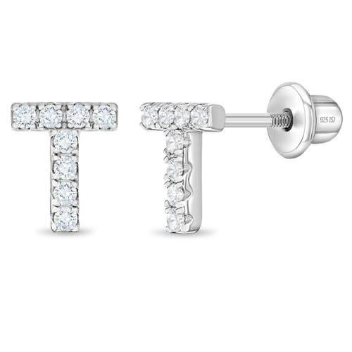 In Season Jewelry Cubic Zirconia Letter Initial Earrings in Letter T at Nordstrom