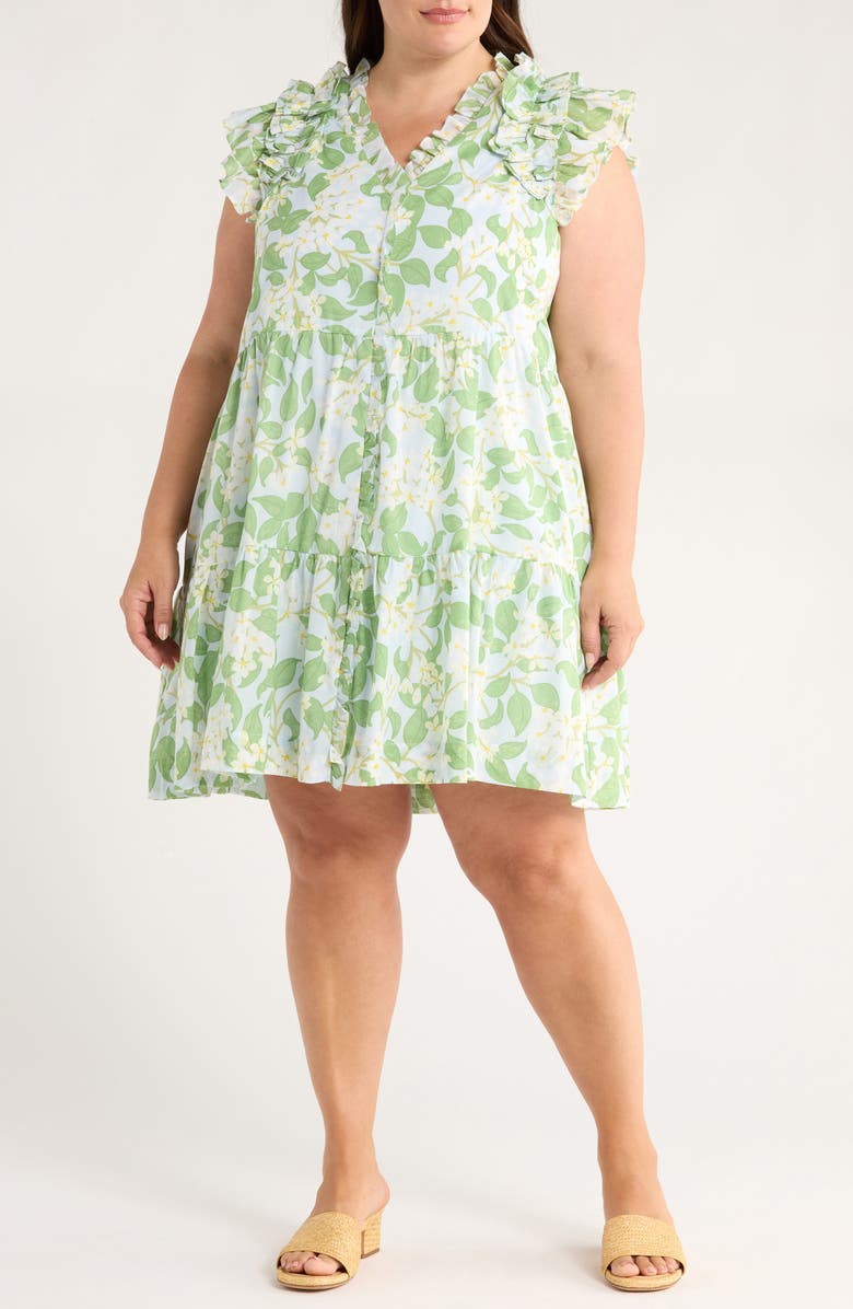 SUGARLIPS Kiany Floral Marlan Cotton Dress, Main, color, Light Blue/ Green