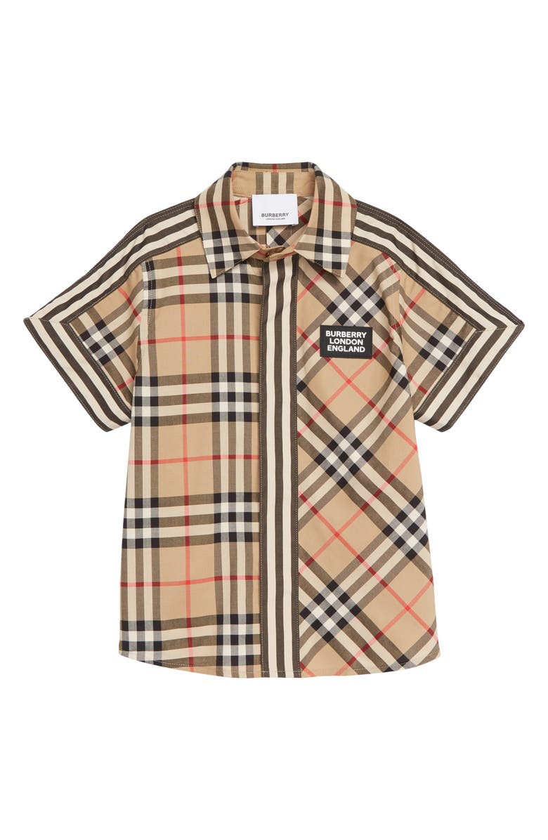 Burberry Barrett Check & Stripe Logo Cotton Shirt, Main, color, 