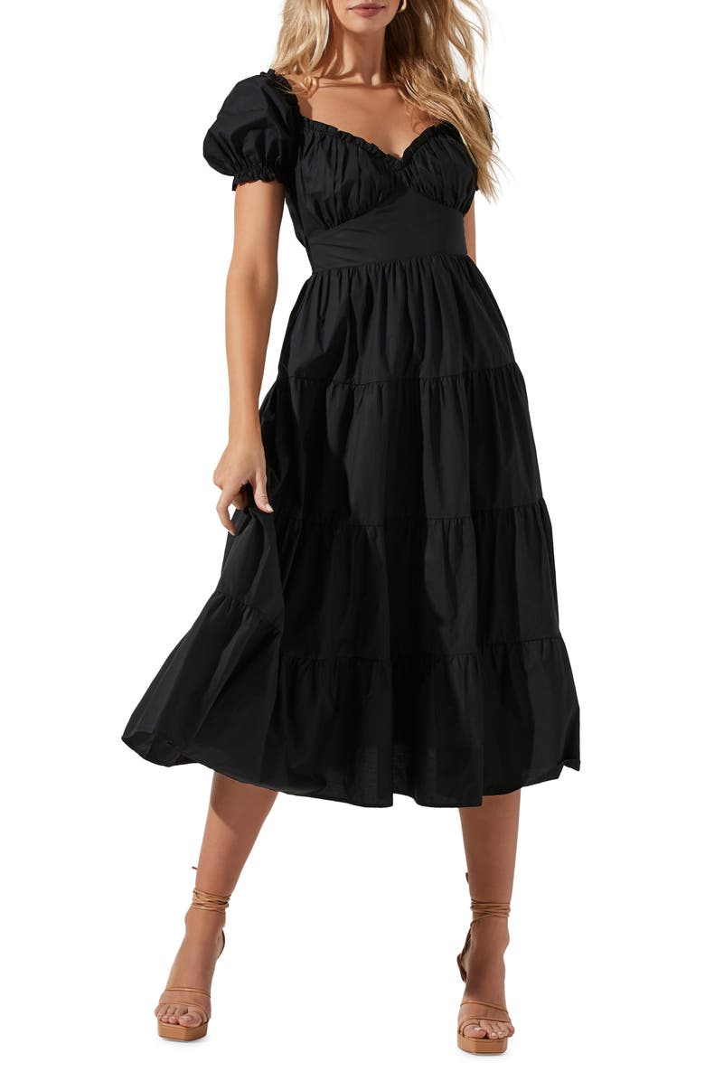 ASTR the Label Sweetheart Neck Tiered Ruffle Cotton Dress, Main, color,