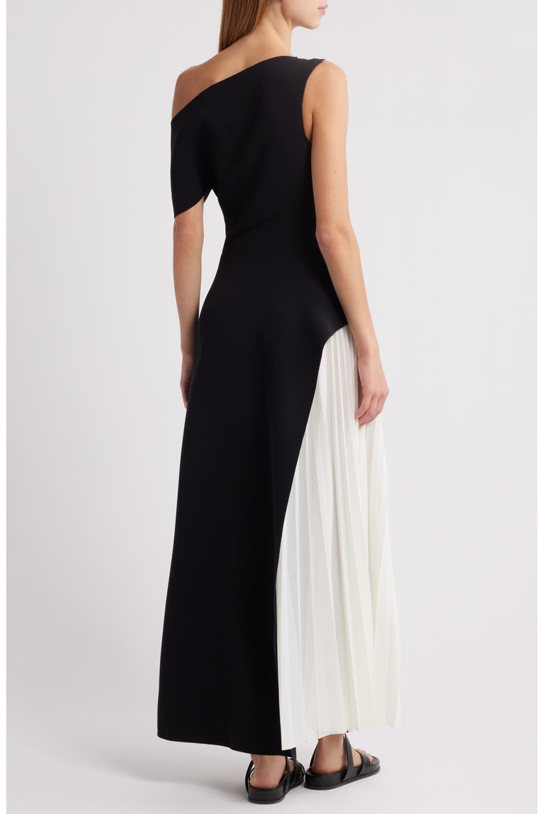Sudden One-Shoulder Contrast Gown, Alternate, color, BLACK WITH IVORY