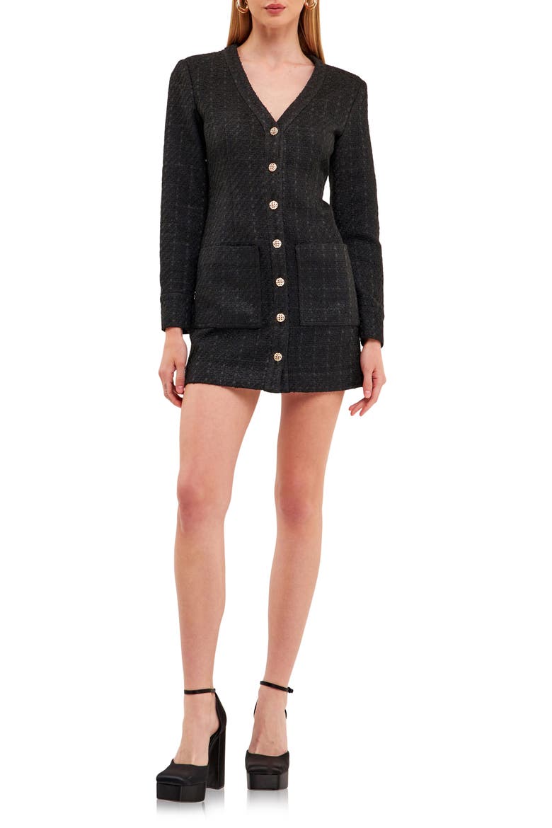 Textured Long Sleeve Dress, Main, color, BLACK