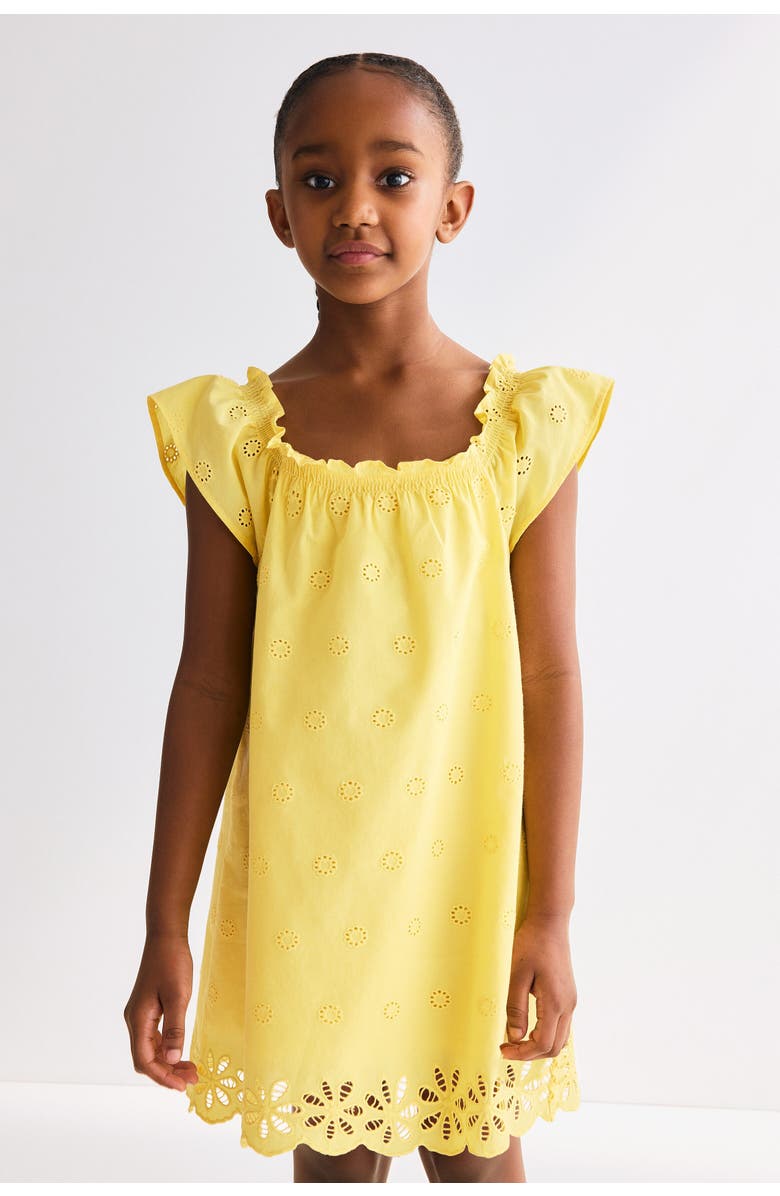 H&M Broderie Anglaise Cotton Dress, Alternate, color, Yellow