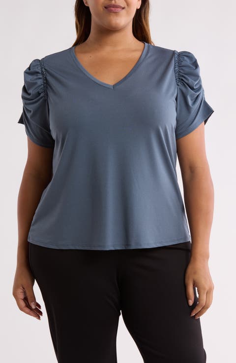 Ruched V-Neck T-Shirt (Plus)