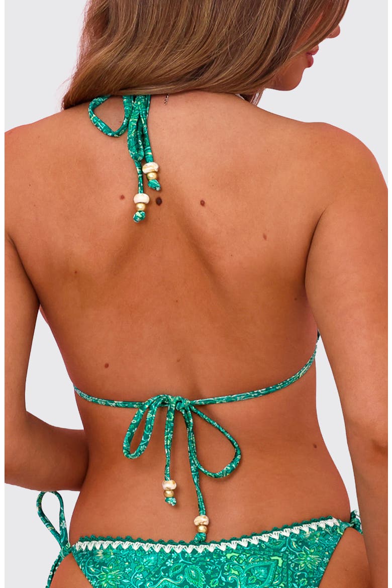 Crochet Trim Halter Bikini Top, Alternate, color, EMERALD AURA