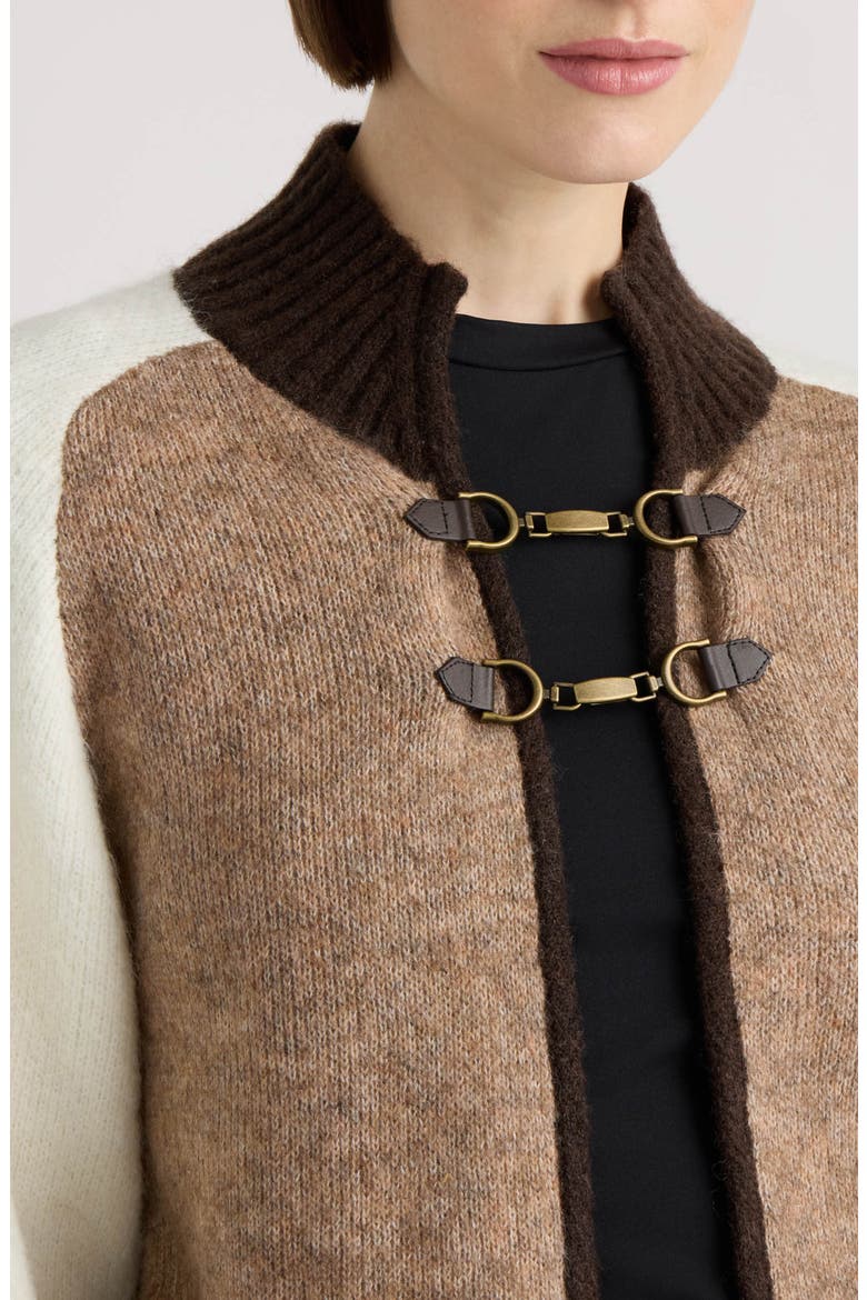 Snaffle Buckle Mock Neck Cardigan, Alternate, color, BRITISH TAN/ GROUND COFFEE