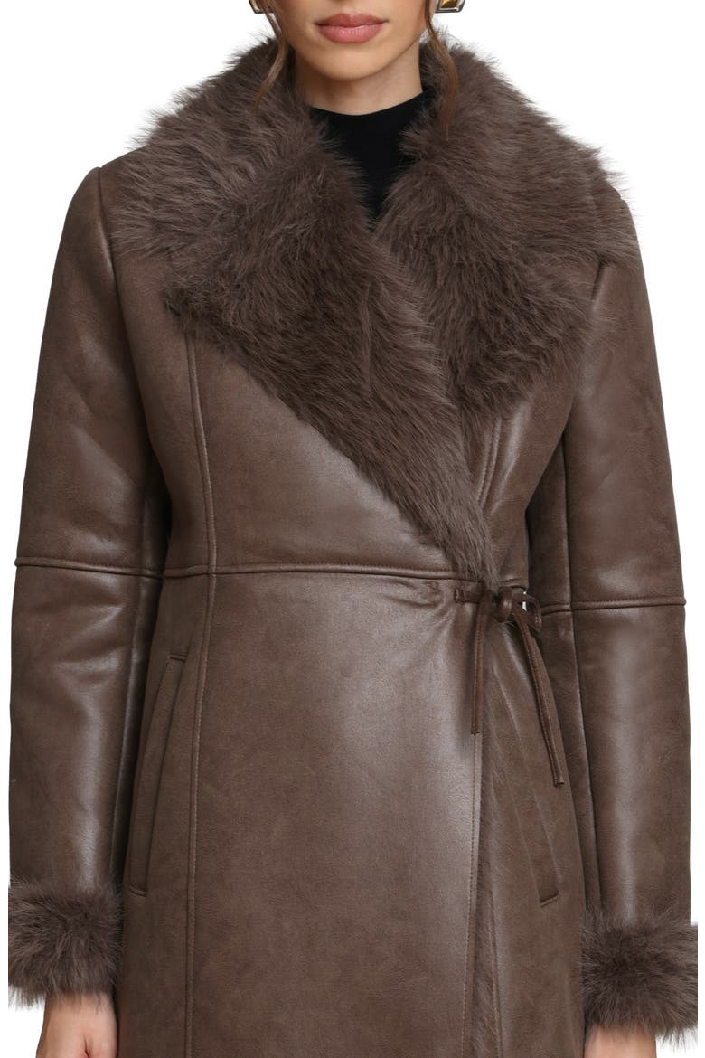 Reversible Faux Leather & Faux Fur Wrap Coat, Alternate, color, CHOCOLATE