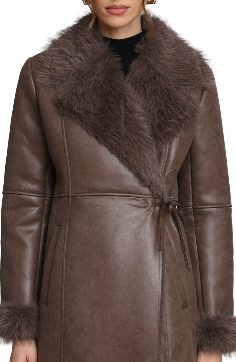 Avec Les Filles Reversible Faux Leather & Faux Fur Wrap Coat, Alternate, color, Chocolate