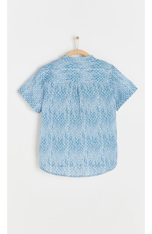 Babycottons Afrika Mandarin Collar Short Sleeve Shirt In Blue