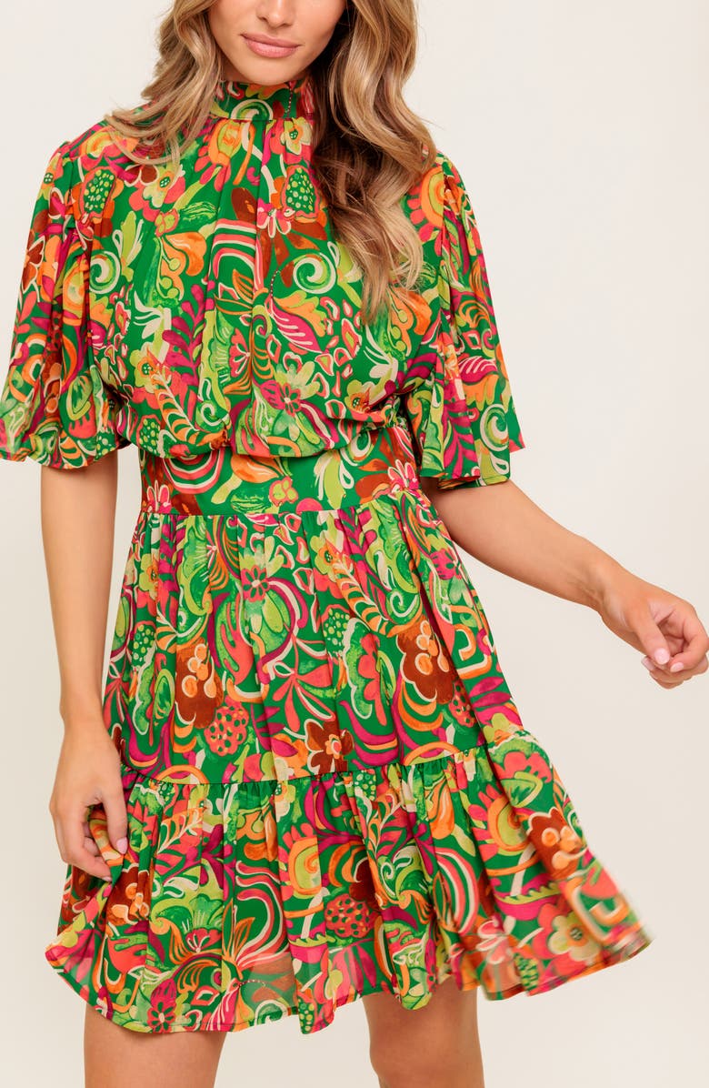 FLYING TOMATO Print Minidress, Alternate, color, Green