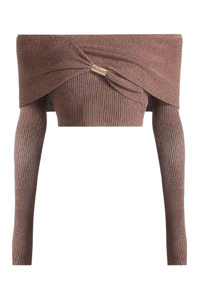 Shana Asymmetric Bardot Top With Hardware Detail, Alternate, color, Taupe
