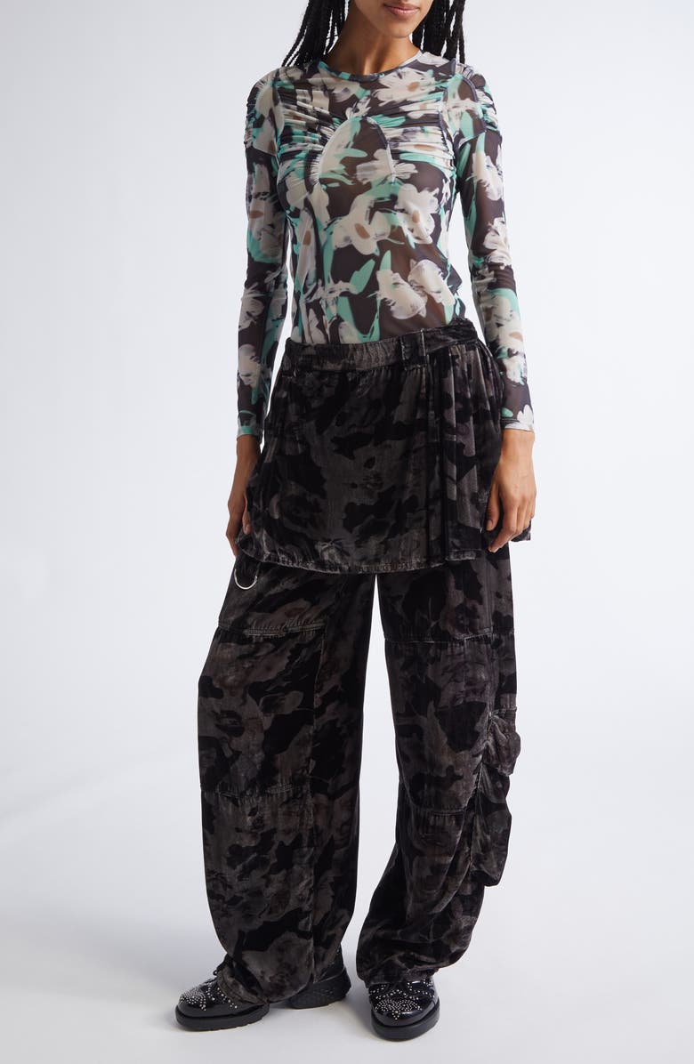 Collina Strada Serpentine Leopard Floral Long Sleeve Mesh Top, Alternate, color, Black Painted Daisy