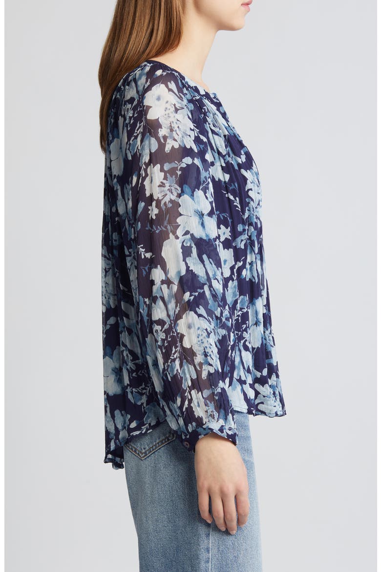 Nessie Pleated Floral Top, Alternate, color, INDIGO BLOSSOMS
