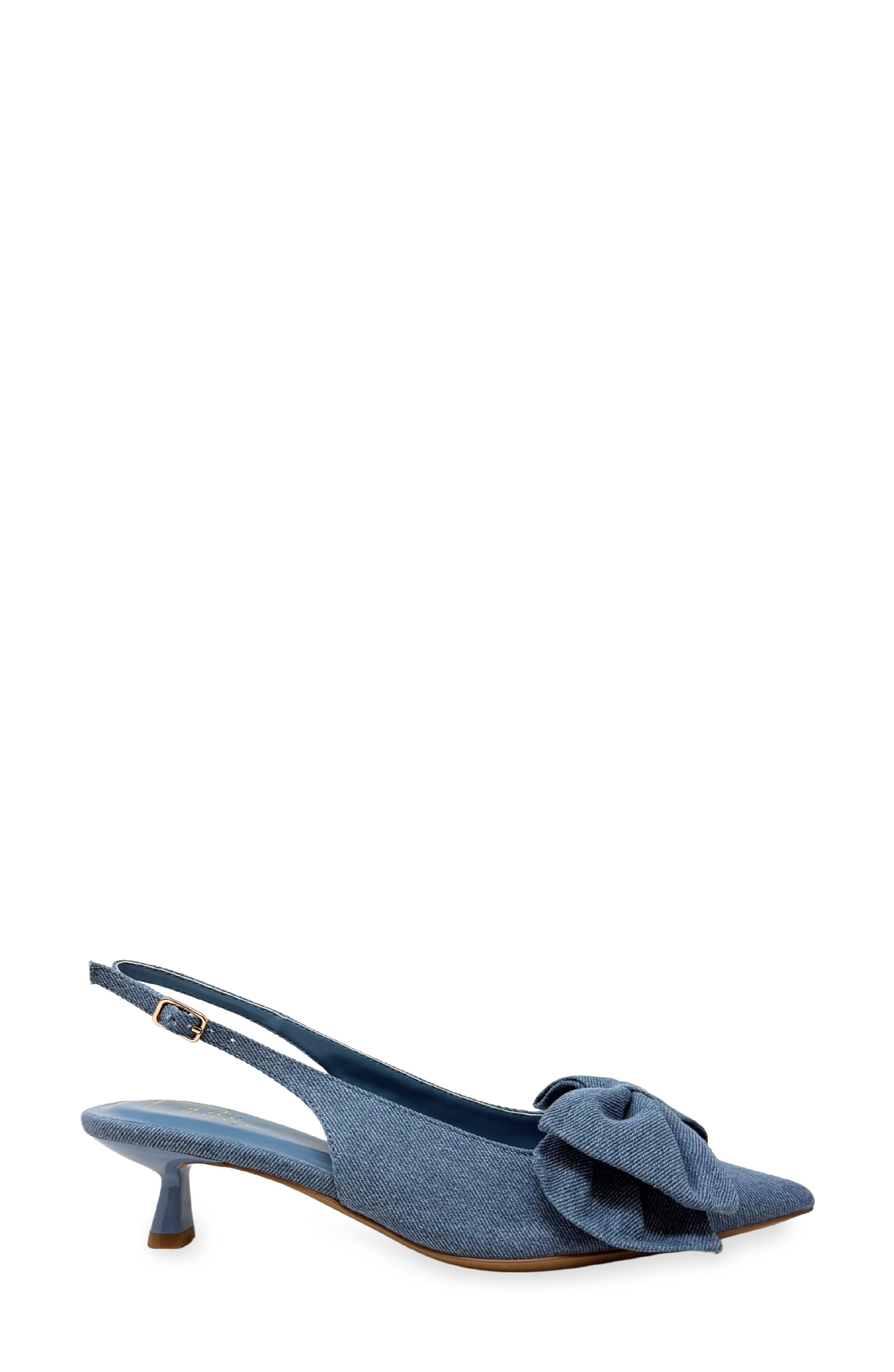 Nora Bow Kitten Heel Slingback Pump, Alternate, color, DENIM