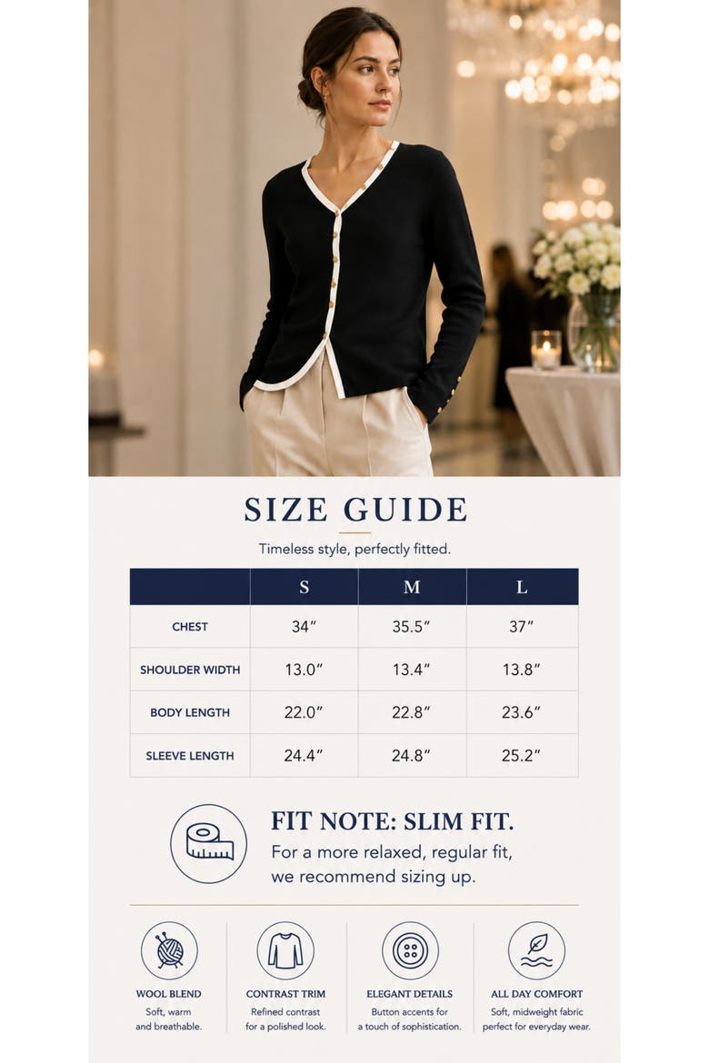 Contrast Trim Wool Blend V-Neck Cardigan, Alternate, color, Ivory