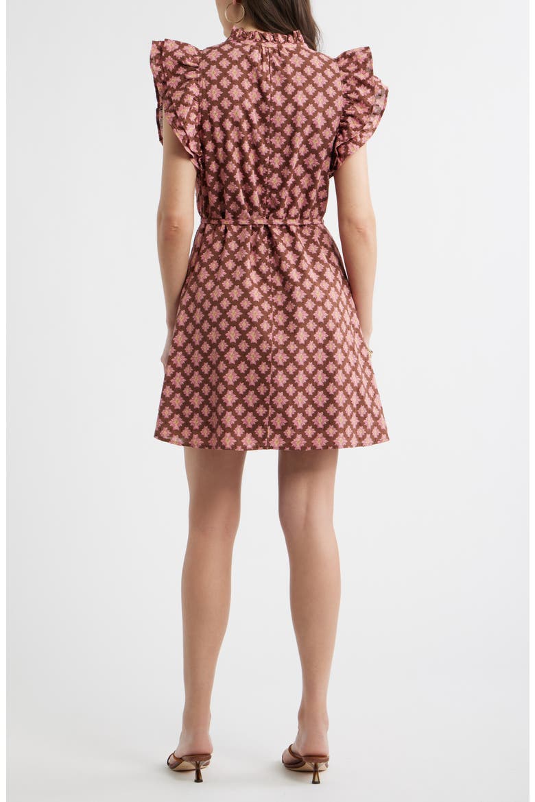Ruffle Tie Waist Dress, Alternate, color, BROWN- PINK MILLIE TILE