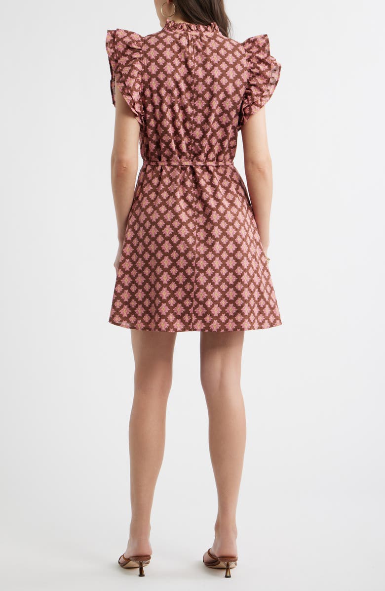 Caslon<sup>®</sup> Ruffle Tie Waist Dress, Alternate, color, Brown- Pink Millie Tile