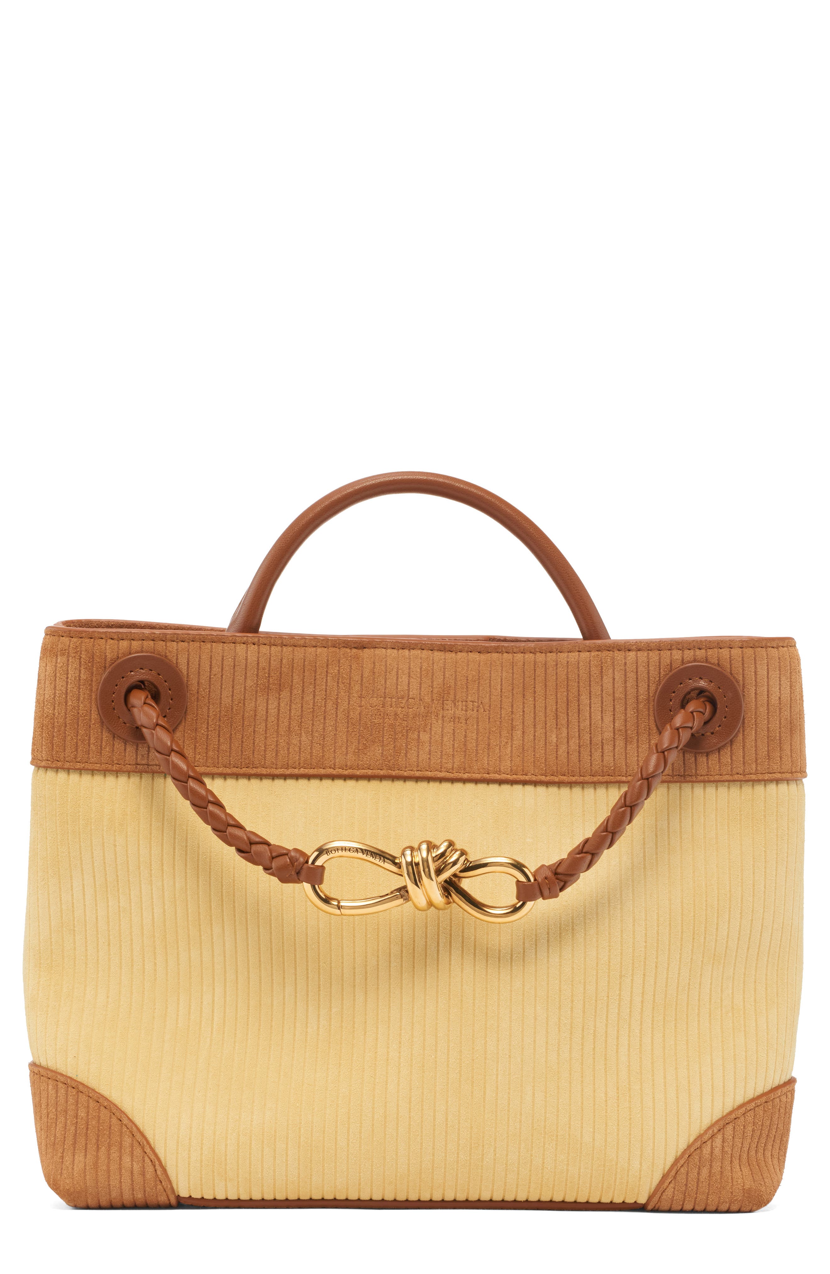 Bottega Veneta Small Andiamo Corduroy & Suede Top Handle Bag, Main, color, 9310 Butter/ Amber-Mb